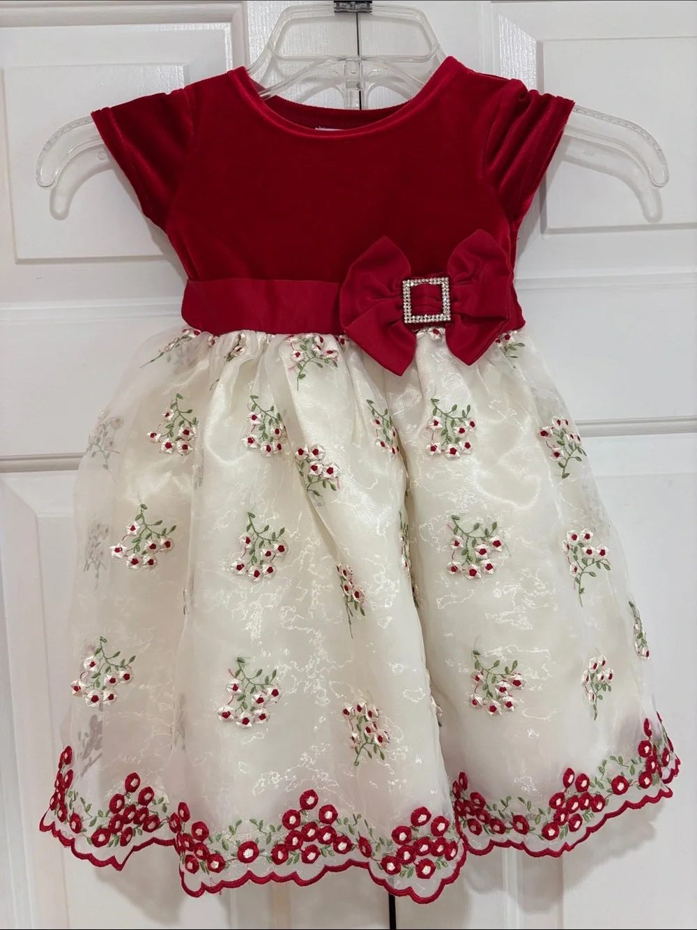 Blueberi Boulevard Girls' Red Velvet & Ivory Embroidered Holiday Dress Size 2T